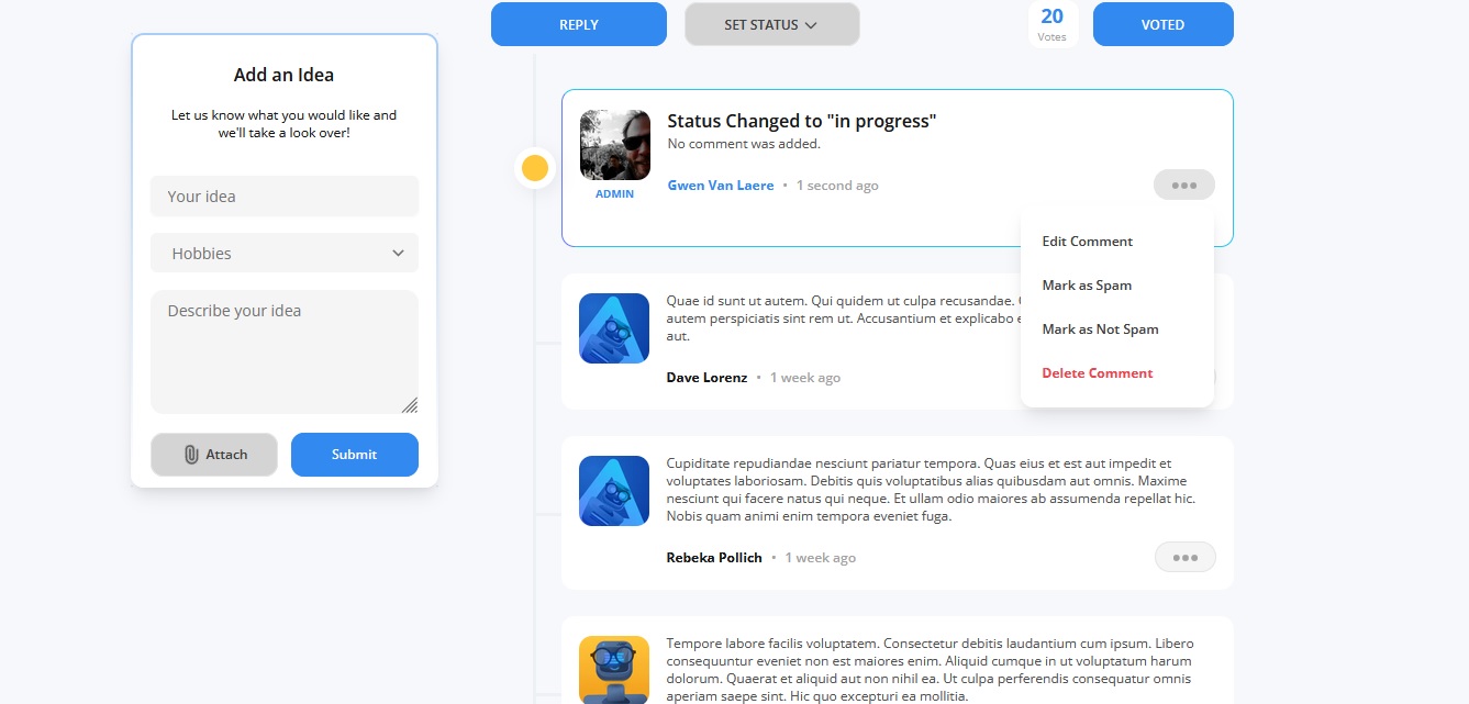 Voting application dropdown functionality desktop view